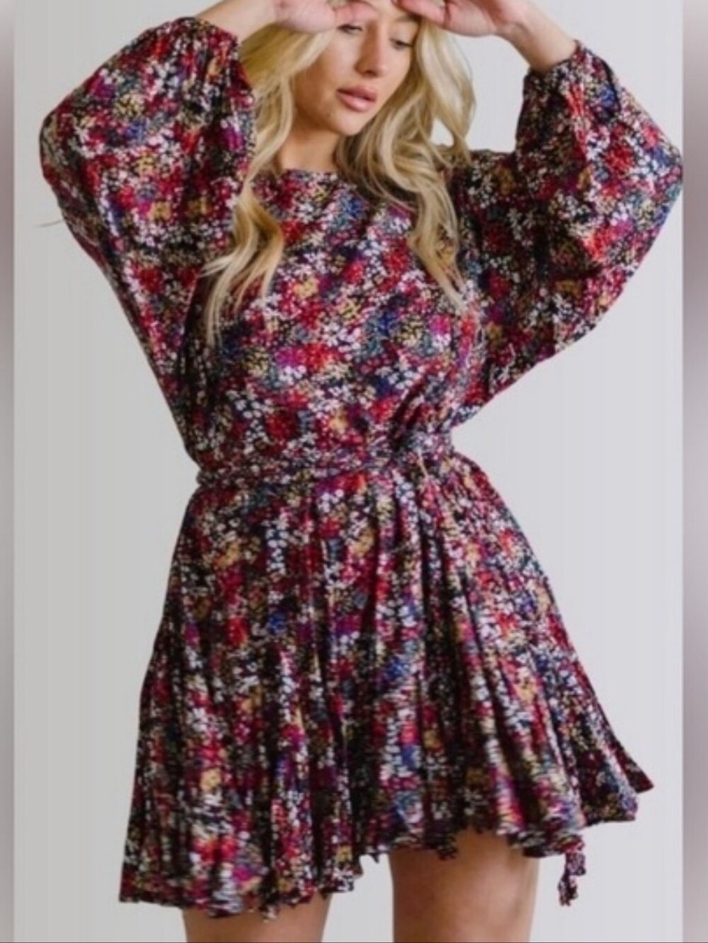 Storia Perennial Floral Frills Dress Size S Braided Rope Belt Multicolor Flirty